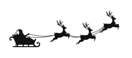 Santa Claus is flying in sleigh with Christmas reindeer. Silhouette of Santa Claus, sleigh with Christmas presents and reindeer. Vectorのイラスト素材