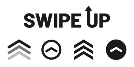 Swipe up, set of buttons for social media. Arrows, buttons and web icons for advertising and marketing in social media application. Scroll or swipe up. Vectorのイラスト素材