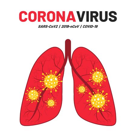 Coronavirus disease, corona virus in human lungs. Novel coronavirus outbreak, nCov-19, COVID-19. Human lungs with virus under microscope, elements for infographics. Vectorのイラスト素材