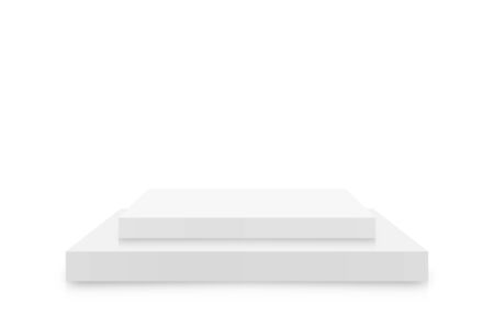 White 3d podium mockup in square shape. Empty stage or pedestal mockup isolated on white background. Podium or platform for award ceremony and product presentation. Vectorのイラスト素材
