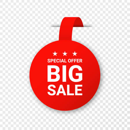 Sale, price tag or label isolated on transparent background. Shopping sticker and badge for merchandise and promotion. Red sticker for web banners with realistic transparent shadow. Vectorのイラスト素材