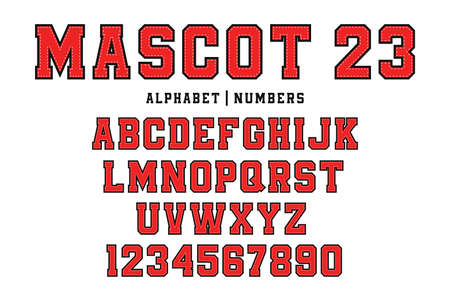 Classic college font. Vintage sport font in american style for football, baseball or basketball logos and t-shirt. College and varsity style font, tackle twill. Vectorのイラスト素材