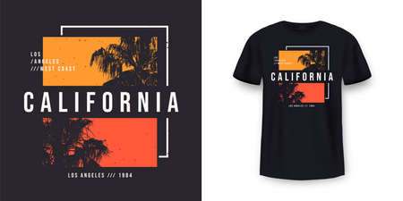 California, Los Angeles t-shirt design. T shirt print design with palm tree. T-shirt design with typography and tropical palm tree for tee print, apparel and clothing. Vectorのイラスト素材