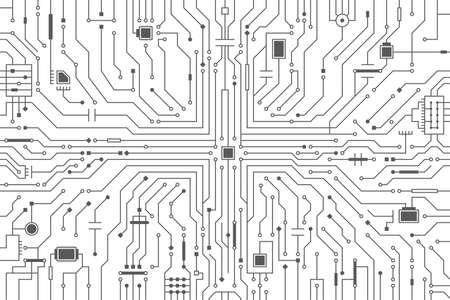 Circuit board background. CPU microchip, abstract conductor scheme and other circuit components. Computer motherboard, digital abstract background. Circuit board abstract technology background. Vectorのイラスト素材