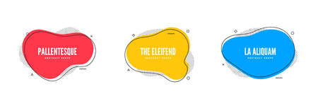 Abstract liquid shapes with geometric design elements in memphis style. Banner design, abstract fluid shapes with outline. Set of curvy abstract blobs or stains for web design and typography. Vectorのイラスト素材