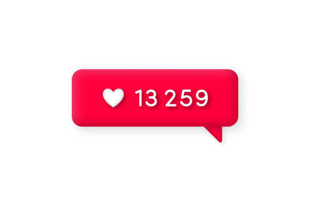 Social media like icon. Social media like icon in 3d style. Notification, count of likes for social media app. Vectorのイラスト素材