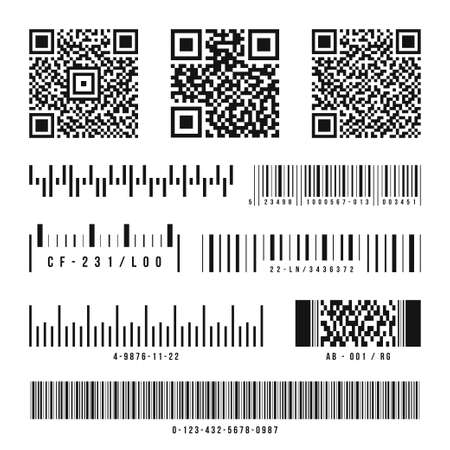 QR code and Barcode collection. Abstract QR codes and barcodes with digital information. Scanning tags of quick response codes and barcodes. vector