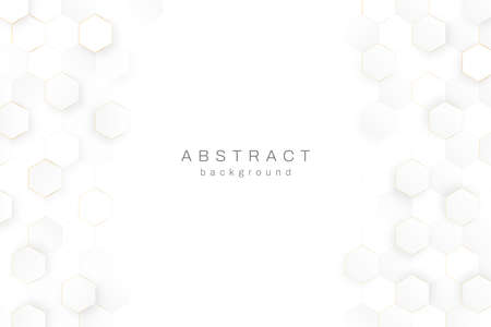 Abstract luxury background with golden mosaic honeycombs. Luxury white background with golden elements and space for text. Elegant background with golden honeycombs. Vectorのイラスト素材