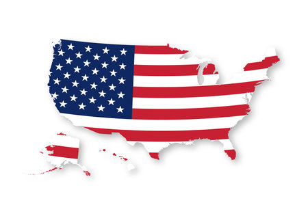 National USA flag in geographical map shape. United States of America flag and map. US flag design. Vectorのイラスト素材