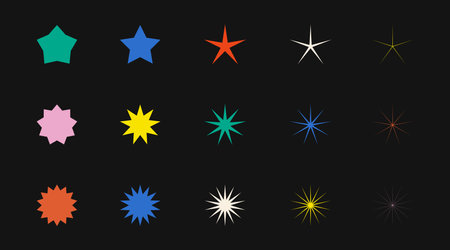 Abstract geometric brutalist shapes, stars and figures. Minimalist geometric design elements in swiss style. Colorful trendy brutalist shapes and figures in Scandinavian style. Vectorのイラスト素材