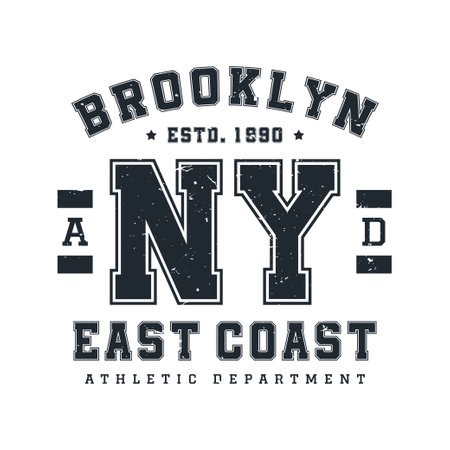 New York, Brooklyn t-shirt design. T-shirt print design in American college style. Athletic typography for tee shirt print in university and college style. Vectorのイラスト素材