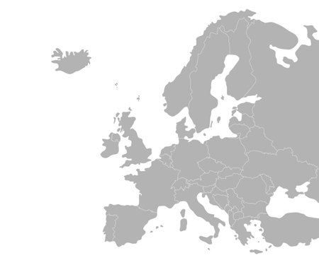 Europe map with countries borders on white background. Europe map template for infographics, education, transportation and data analysis. Vectorのイラスト素材