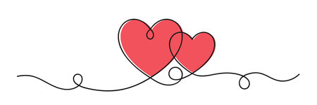One line heart. Heart in continuous line art style. Hand drawn heart and love concept for Valentines Day, greeting cards, and charity. Vectorのイラスト素材