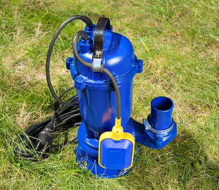 Fecal, submersible, drainage pump in blue.の写真素材