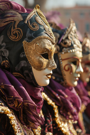 Traditional venetian carnival masks at St. Mark's Square in Venice, Italyの素材