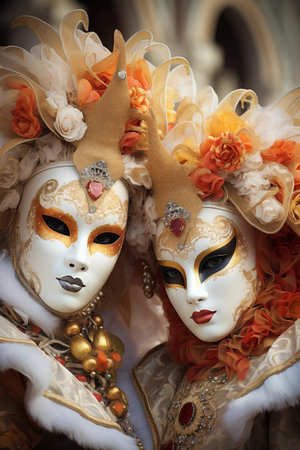 Traditional Venetian carnival masks at St. Mark's Squareの素材