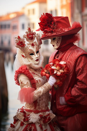 Unidentified people with Venetian carnival masks at St. Mark's Square.の素材