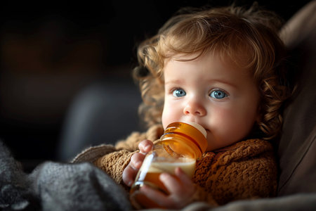 feeding a baby from a bottle with milkの素材