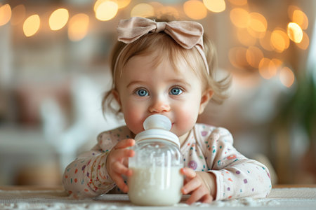 feeding a baby from a bottle with milkの素材