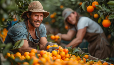 Fruit Picking in Summer: People on Plantationの素材