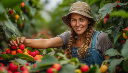 Fruit Picking in Summer: People on Plantationの素材