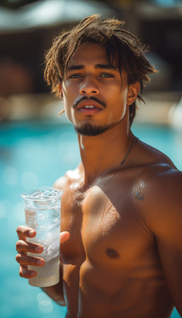 Latino Sprinter Drinking Isotonic Water after Exerciseの素材