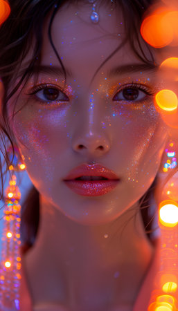 Vivid Asian Fashion: High-Fashion Model in Fluorescent Styleの素材