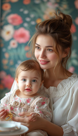 Mother's Day Tender Moment: Woman Nourishing Her Baby with Love and Careの素材