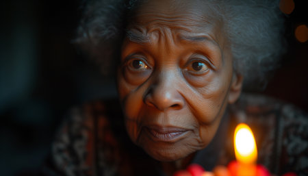Elderly Woman Contemplates Alone, Facing Birthday Blues with Disappointment and Lonelinessの素材