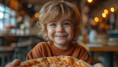 Portrait of Child Delighting in Pizzeria Pizzaの素材
