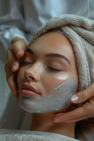 Indulgent Relaxation: Lady Receiving Soothing Facial Massageの素材