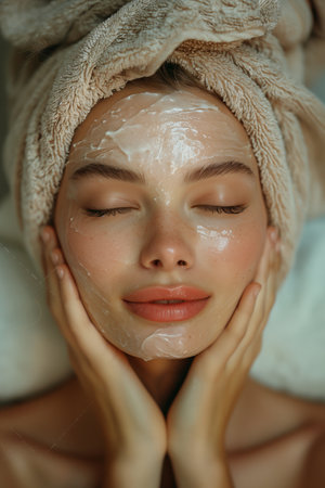 Indulgent Relaxation: Lady Receiving Soothing Facial Massageの素材