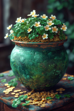 Shamrocks Adorned with Green Cover, Symbolizing Luck and Wealthの素材