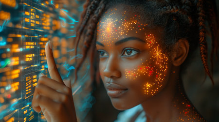 Businesswoman Empowering Team with Interactive Board Presentationの素材