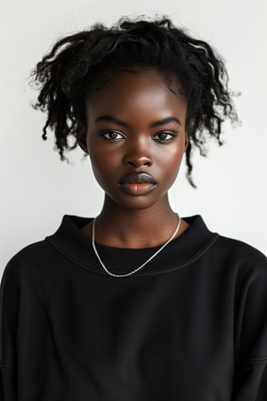 Model Poses in Oversized Sweatshirt Against White Backgroundの素材