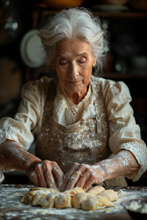 Adult Woman Engaged in the Art of Baking Delicious Rolliniの素材