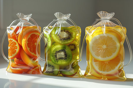 Drip Bag Packed with Vitamin C-Rich Oranges, Lemons, Kiwis, and Moreの素材