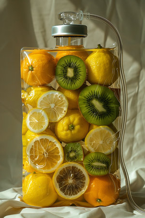 Drip Bag Packed with Vitamin C-Rich Oranges, Lemons, Kiwis, and Moreの素材