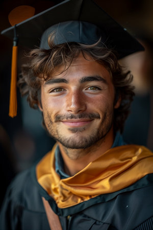 Young Student Poses Proudly in Front of University School, Ready to Conquer the Futureの素材