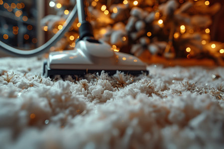 Turning Vacuuming into a Satisfying Ritual Amidst Beloved Carpet and Christmas Tree Glowの素材