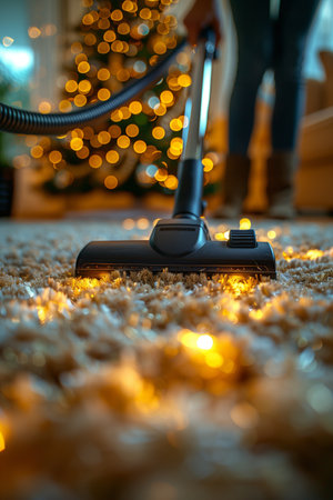 Turning Vacuuming into a Satisfying Ritual Amidst Beloved Carpet and Christmas Tree Glowの素材