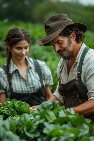 Farmer Harvesting Fresh Vegetables with Care and Dedicationの素材