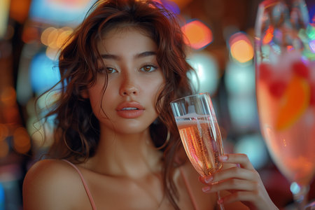 Young Woman Sipping Bubbly in the Casinoの素材