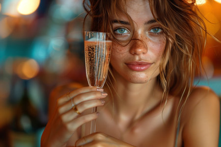 Young Woman Sipping Bubbly in the Casinoの素材