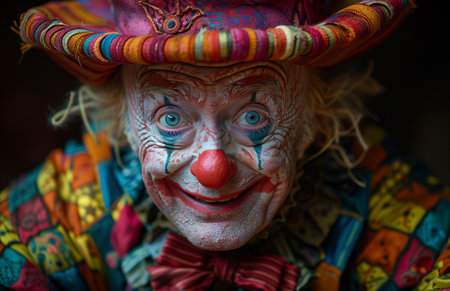 Man in tech infused clown attire, blending tradition with modernity in a unique costumeの素材