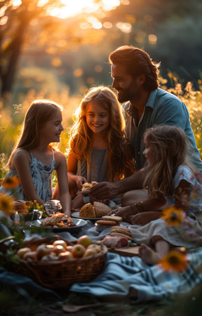Enjoy a park picnic with loved ones, creating cherished memories amidst nature's embraceの素材