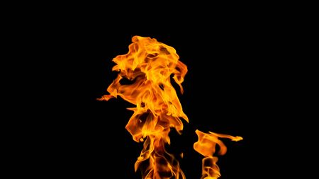 Fire flames on black background. fire on black background isolated. fire patternsの写真素材