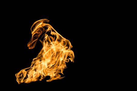 Fire flame on duck shaped on black isolated background. fire patternsの写真素材