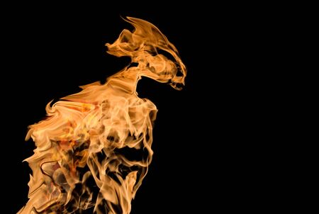 Fire a flame on a UFO-shaped alien on a black isolated background. fire patternsの写真素材