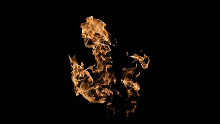 Fire flames on black background. fire on black background isolated. fire patternsの写真素材